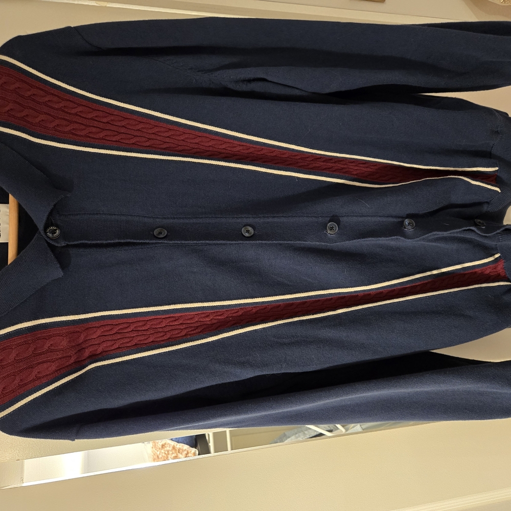 Ben Shermab Navy and Burgundy Button-Up Cardigan XL
